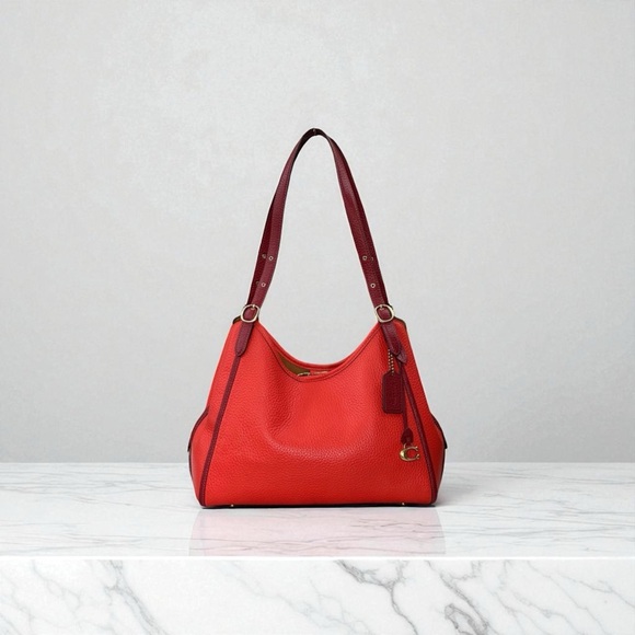 👜 COACH Lori Shoulder Bag in Brass/Red Orange Pebbled Leather – NWOT - Picture 1 of 14